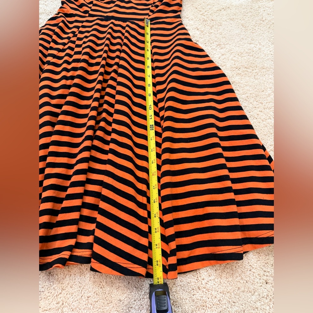 Unique Vintage Orange and Black Striped Midi Flare Dress Size Small - Picture 9 of 9